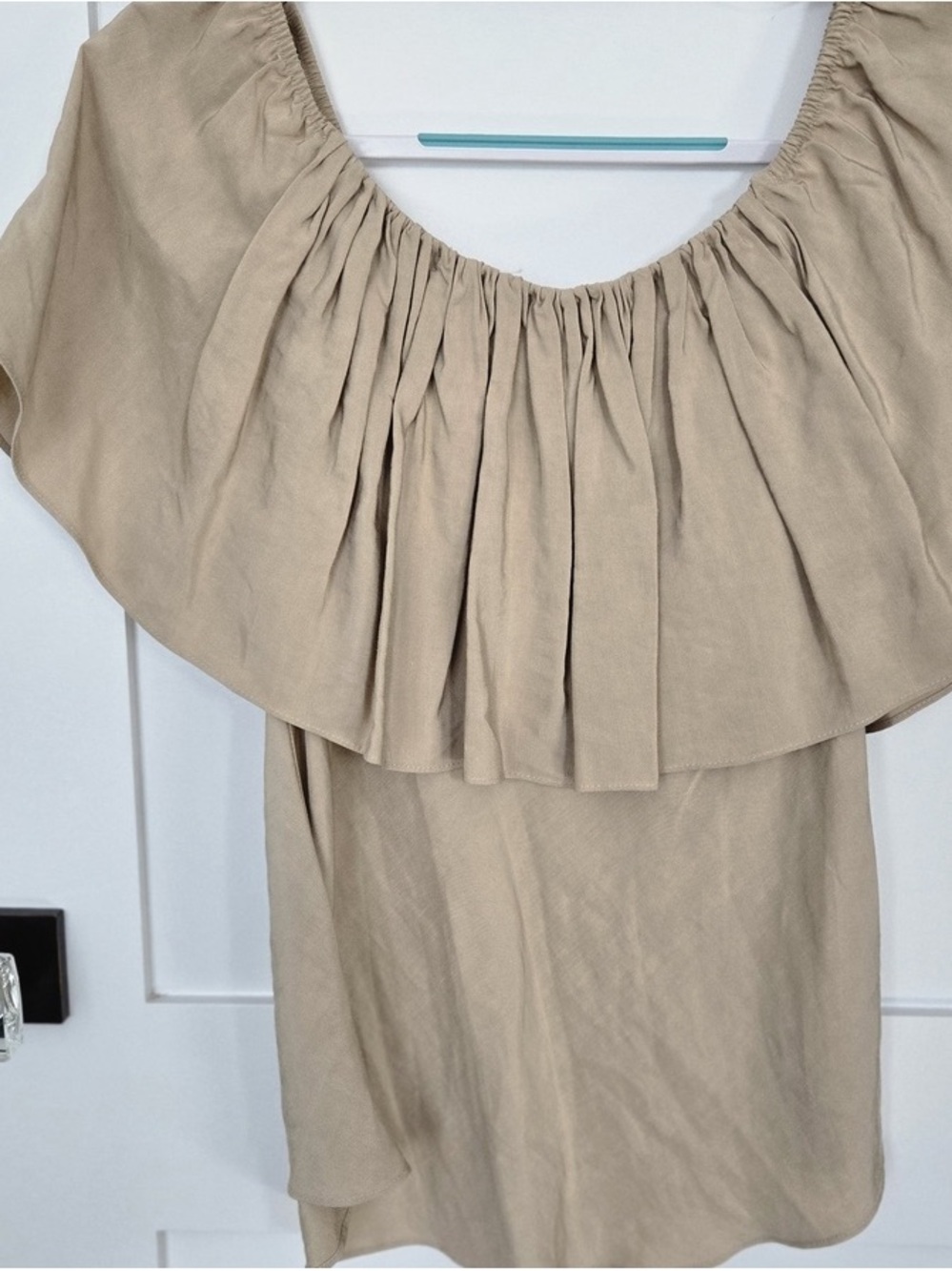 Women’s Beige Ruffle Neck Top - Picture 6 of 7